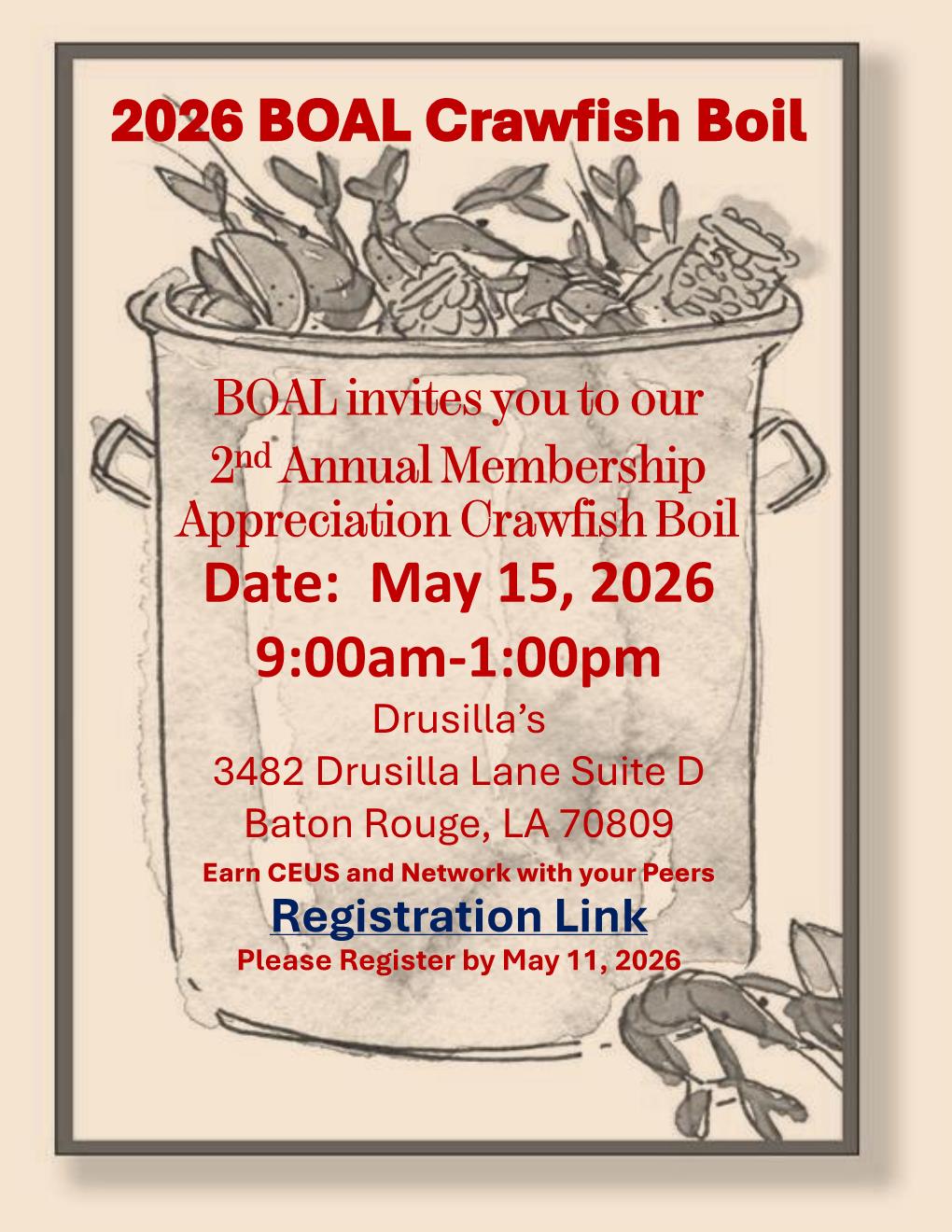 2026 BOAL Annual Crawfish Boil Building Officials Association Of 2026 BOAL Crawfish Boil 